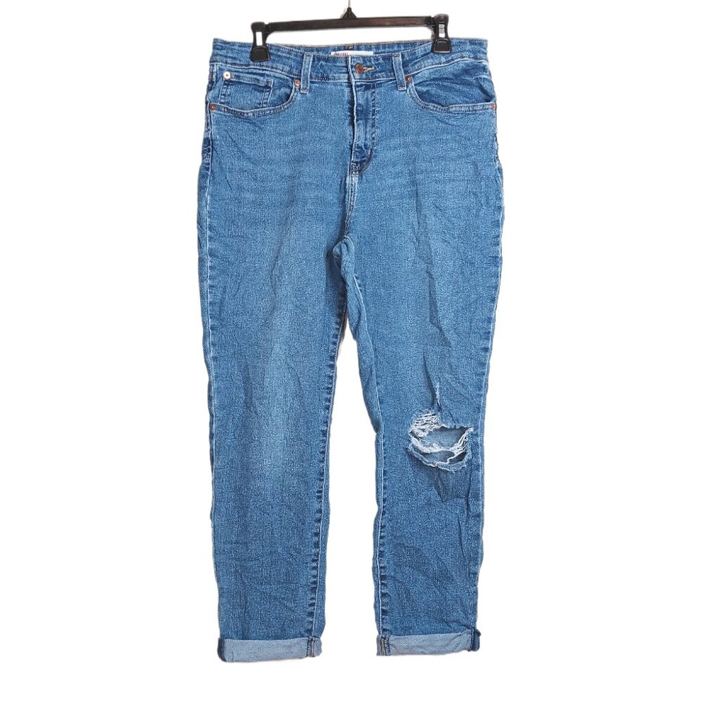 Signature Levi's Boyfriend Jeans Womens 16 High Rise Roll Hem Distressed Stretch